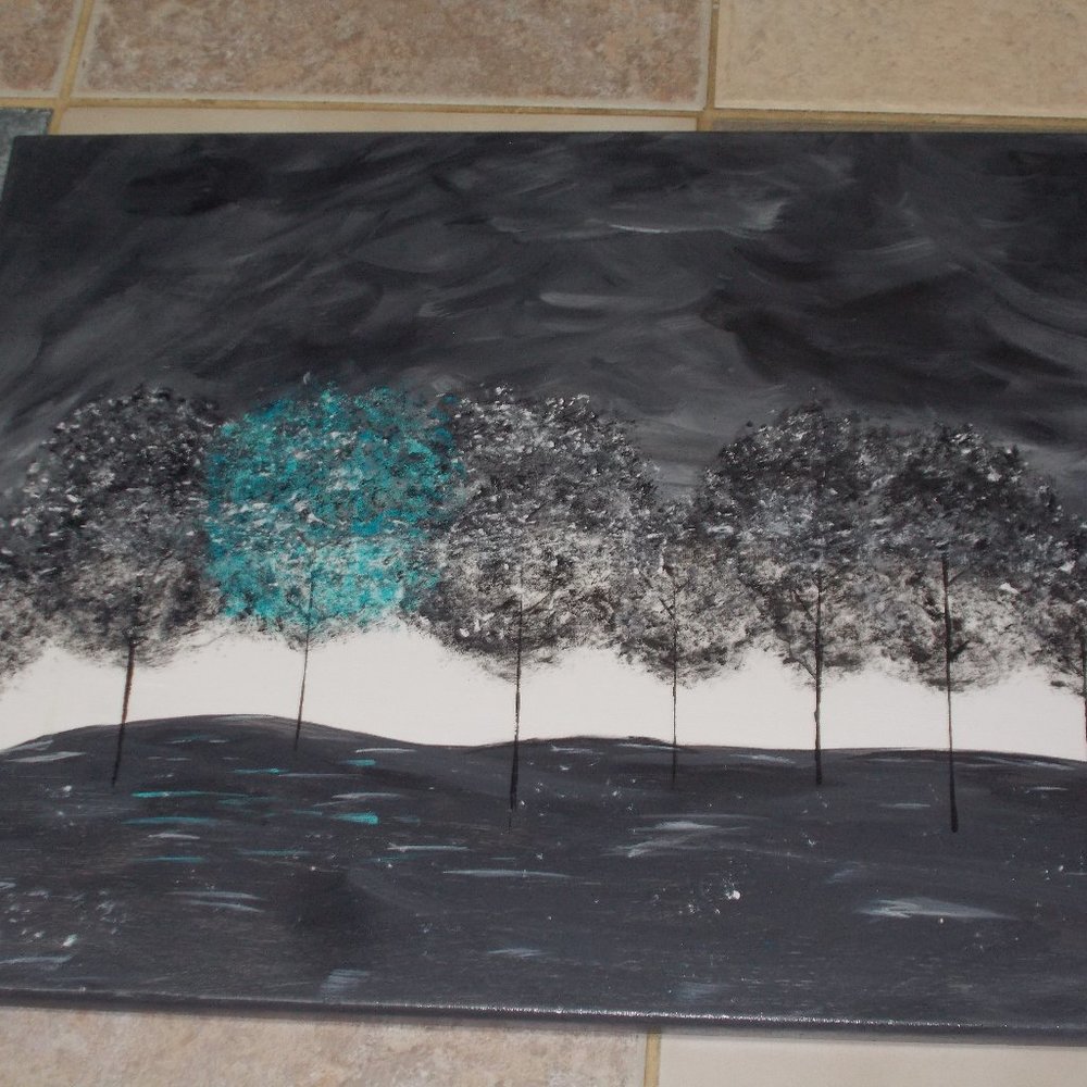 "Festive Trees" acrylic painting hand painted on 16"x20" stretched canvas